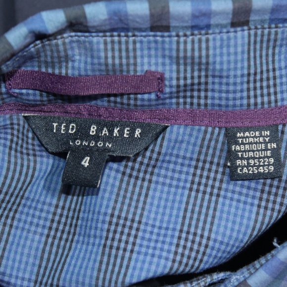 Ted Baker Polo Shirt 4 Large Blue Summer Checkered Collar Short Sleeve Mens - Picture 8 of 10